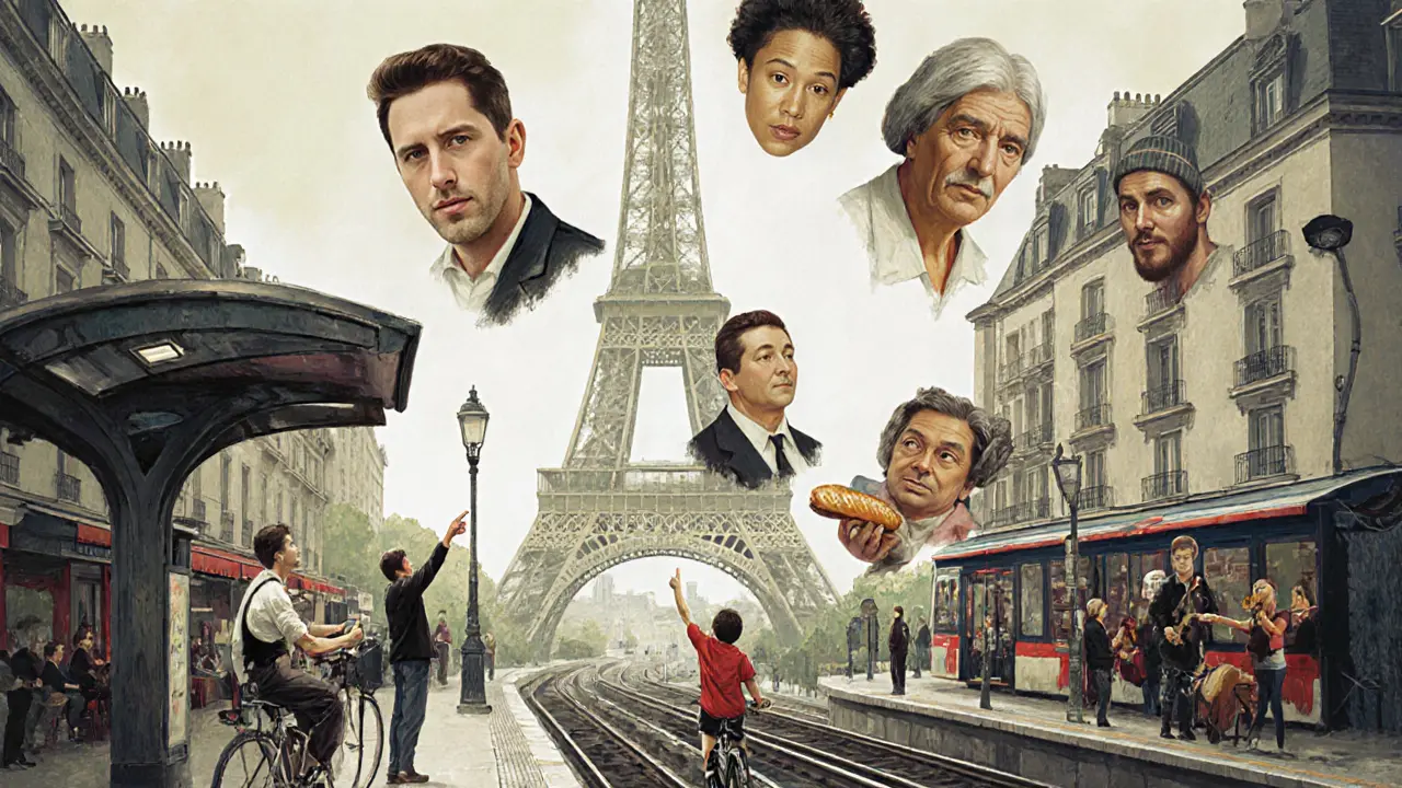 Floating portraits of everyday Parisians drift through the city streets, invisible artist’s legacy woven into the urban landscape.