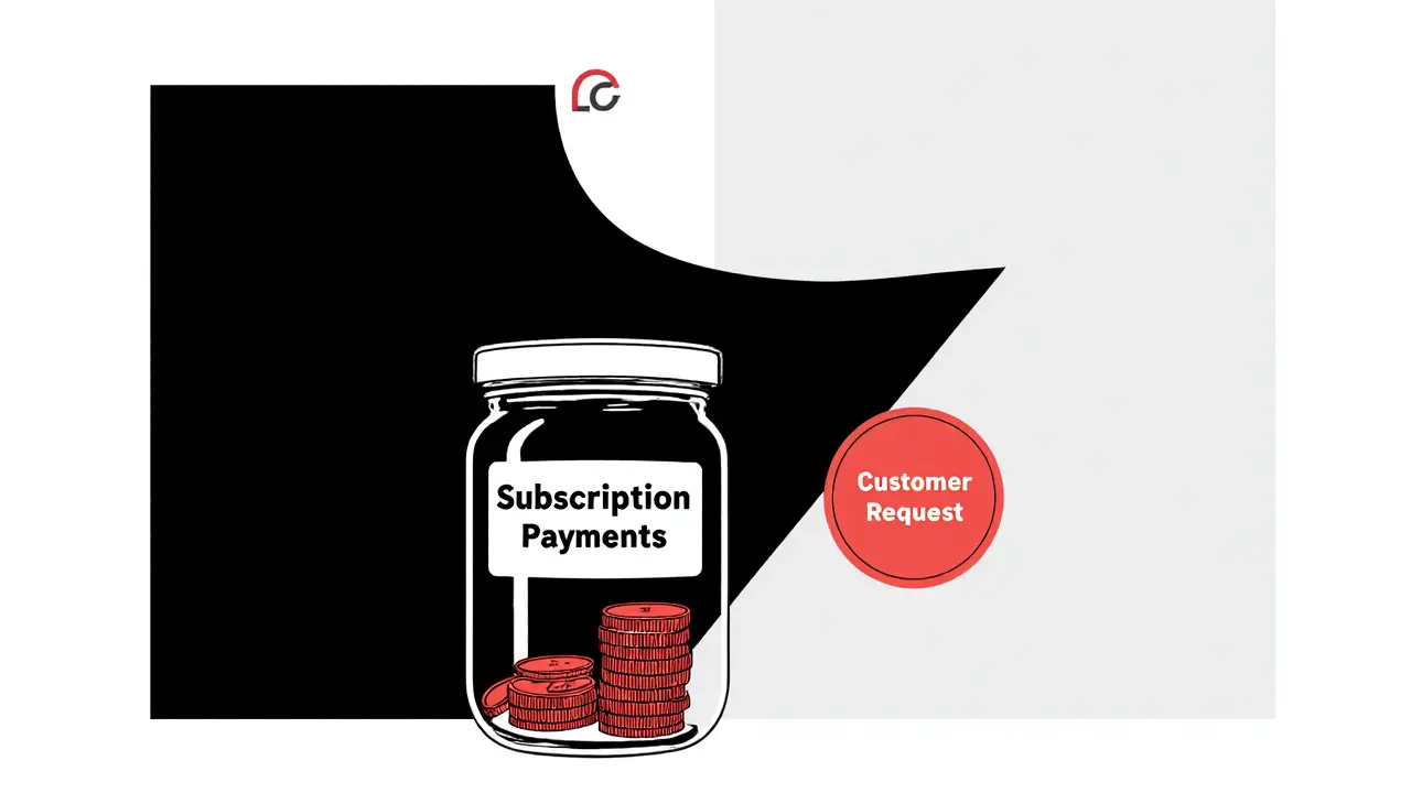 Transparent jar with coins falling out as a customer requests a refund.