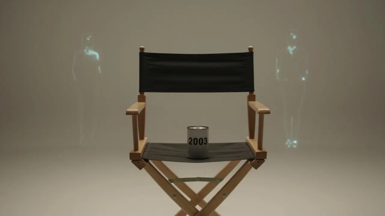 An empty director’s chair with a film canister, symbolizing Manuel Ferrara’s quiet, lasting legacy.