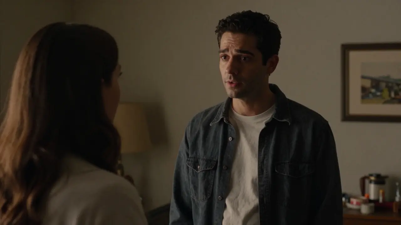 Manuel Ferrara in a realistic adult film scene, conveying authentic emotional connection with a co-star.